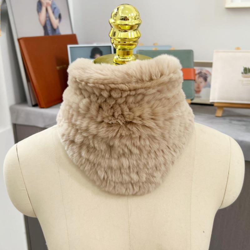 Rabbit Fur Scarf Double-Sided Knitted Real Fur Neck Warmer Women Winter Warm Neck Scarves Natural Fur Ring Scarves Winter Scarf