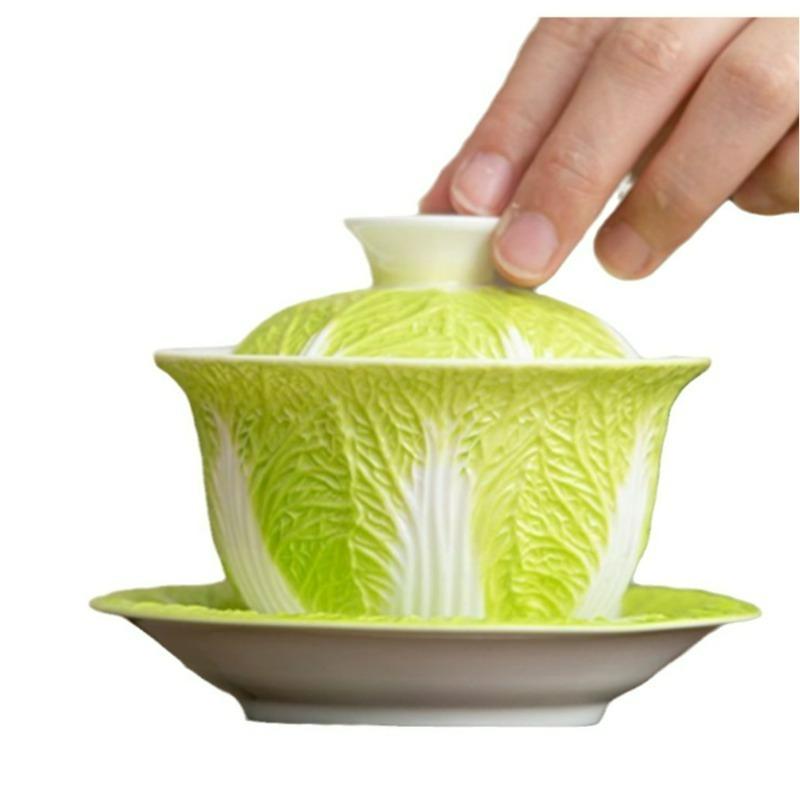 

Нефритовый фарфор цвета бараньего жира, гайвань Бай Цай, белый керамический чайный сервиз, креативный дизайн капусты для домашнего использования, чашка для заваривания кунг-фу с крышкой 200ml