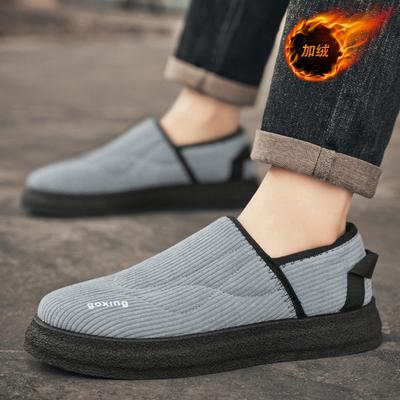 Men's Shoes Warm Corduroy Cotton Shoes Spring Autumn and Winter New One-pedal Casual Shoes Velvet Flat-bottomed Feet Lazy Shoes Men