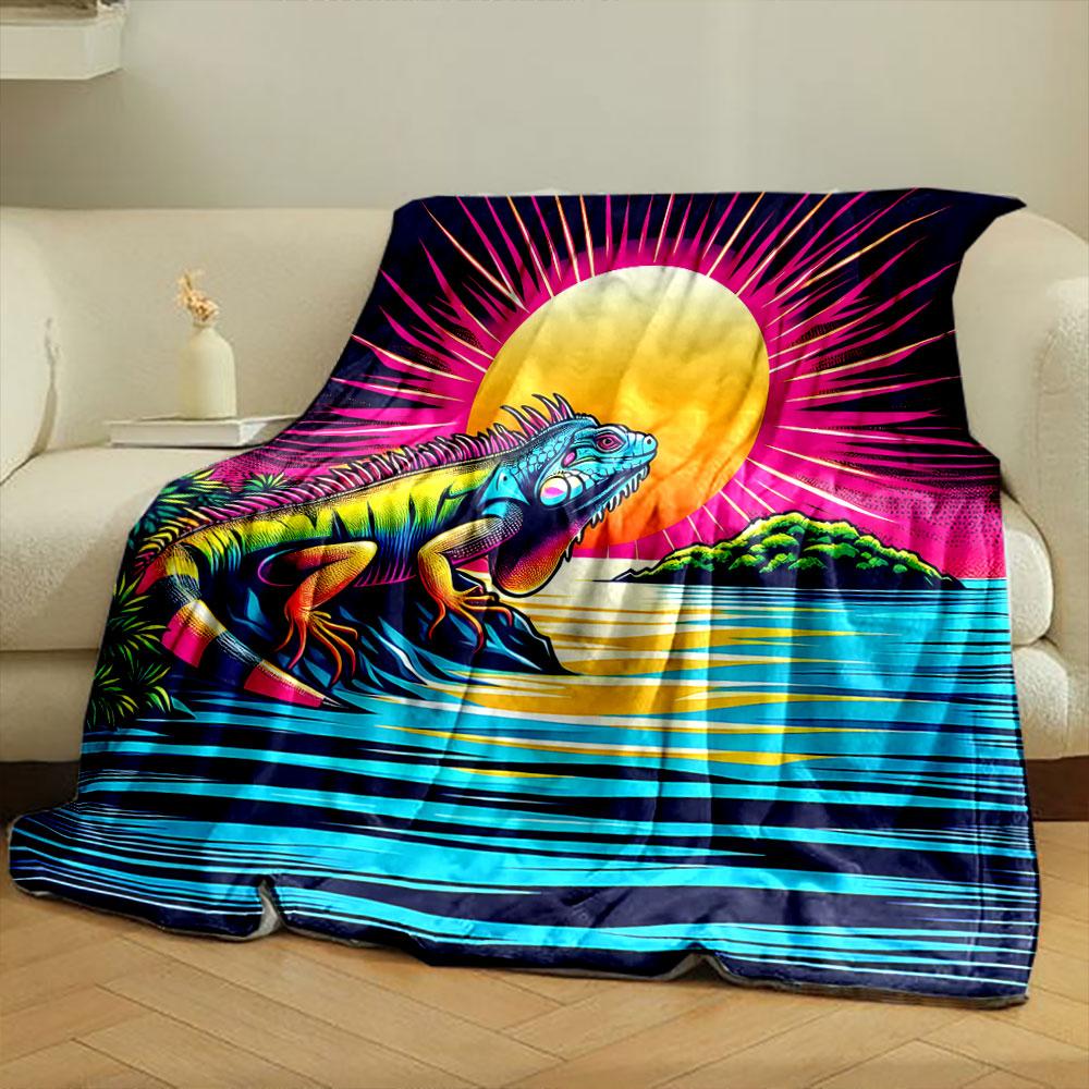 Vibrant Iguana at Sunset print blanket soft and cozy perfect for the living room bed sofa or a nap,gift