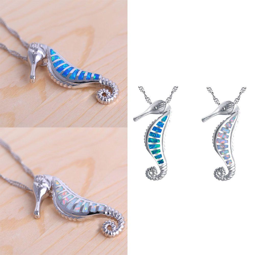

Новый модный синий серебристый цвет ожерелье морского конька кулон животное