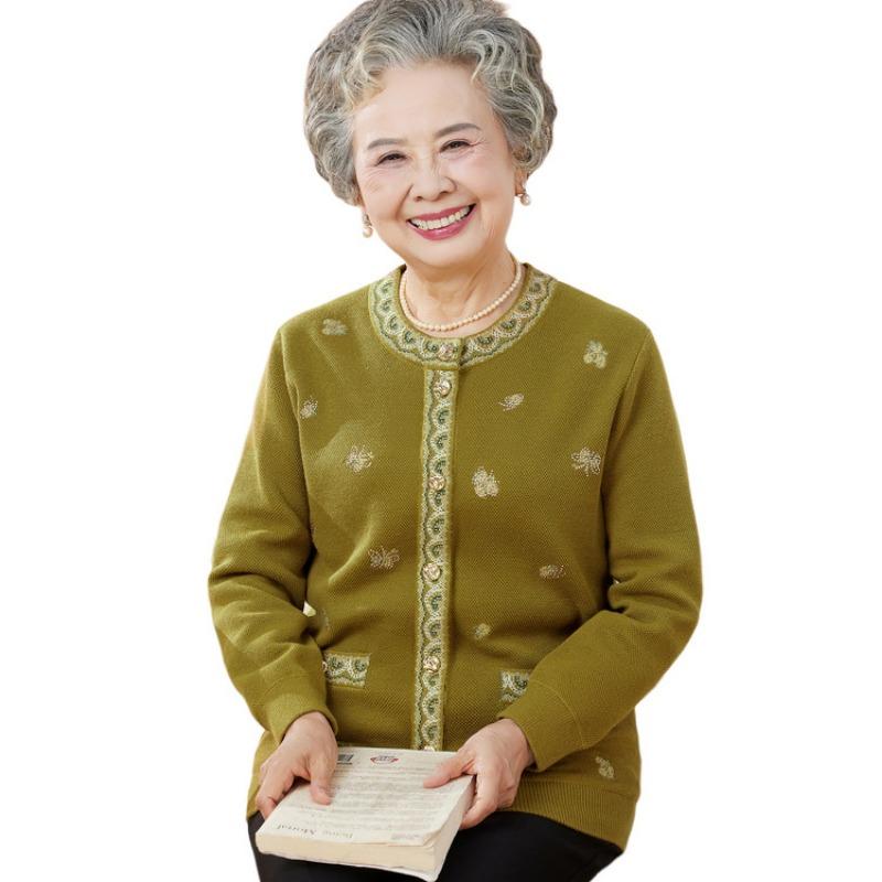 Middle-aged mother autumn and winter new cardigan sweater set elderly clothes grandma autumn knitted sweater jacket women