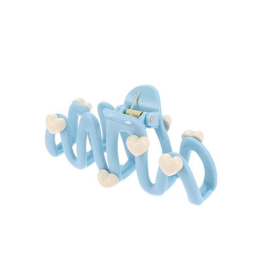 Blue Heart Waved Shaped Hair Claw Cream Color Clip for Women Sweet Cute Irregular Shark Hairpin Unique Hair Decoration