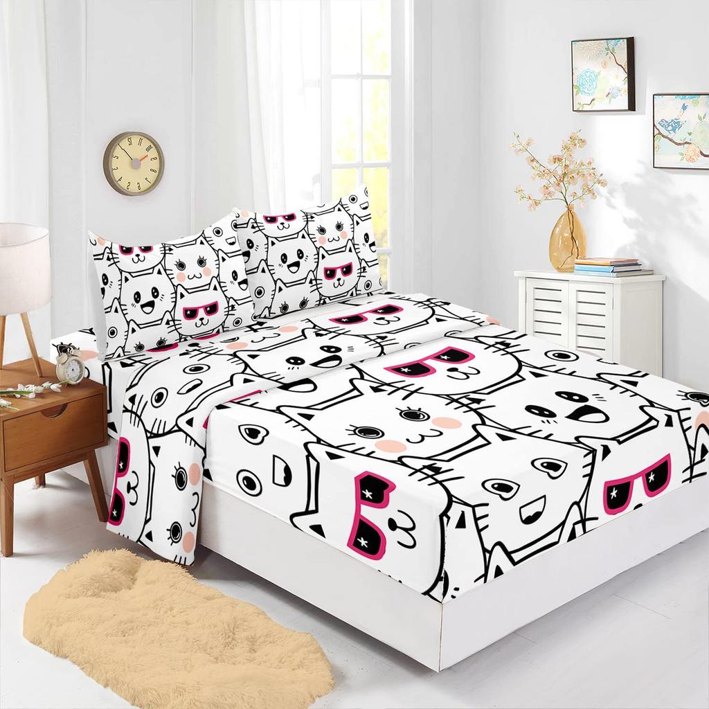 Cartoon animal little dinosaur pattern bed hat four-piece bedding set bedroom dormitory bedding decoration
