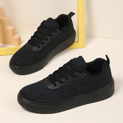 Little White Shoes Jacquard Hollow Thick Baseplate Shoes Summer Ultra-light Sports Leisure Large Size Women's Shoes Breathable and Wear-resistant