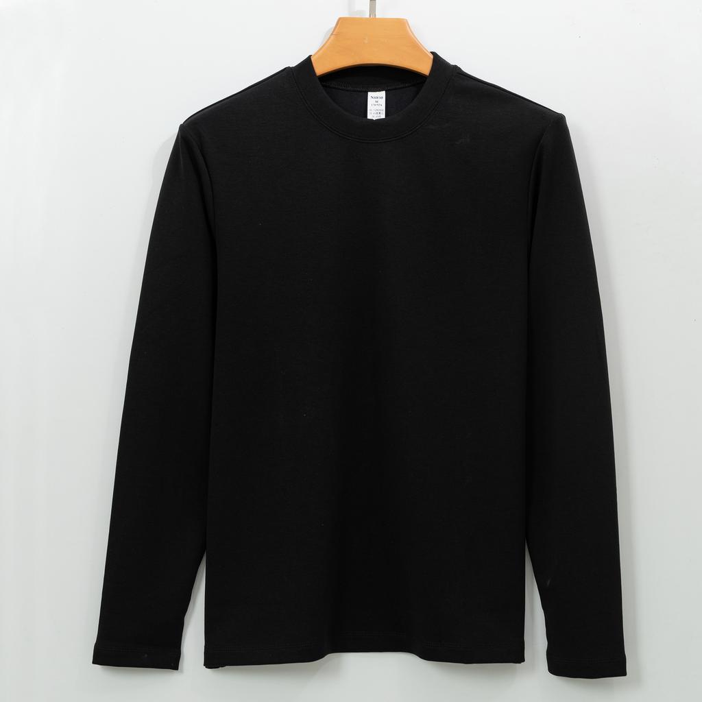 T-shirt Underwear for Men with Long Sleeves Solid Color Outer Wear Plush T-shirt for Men