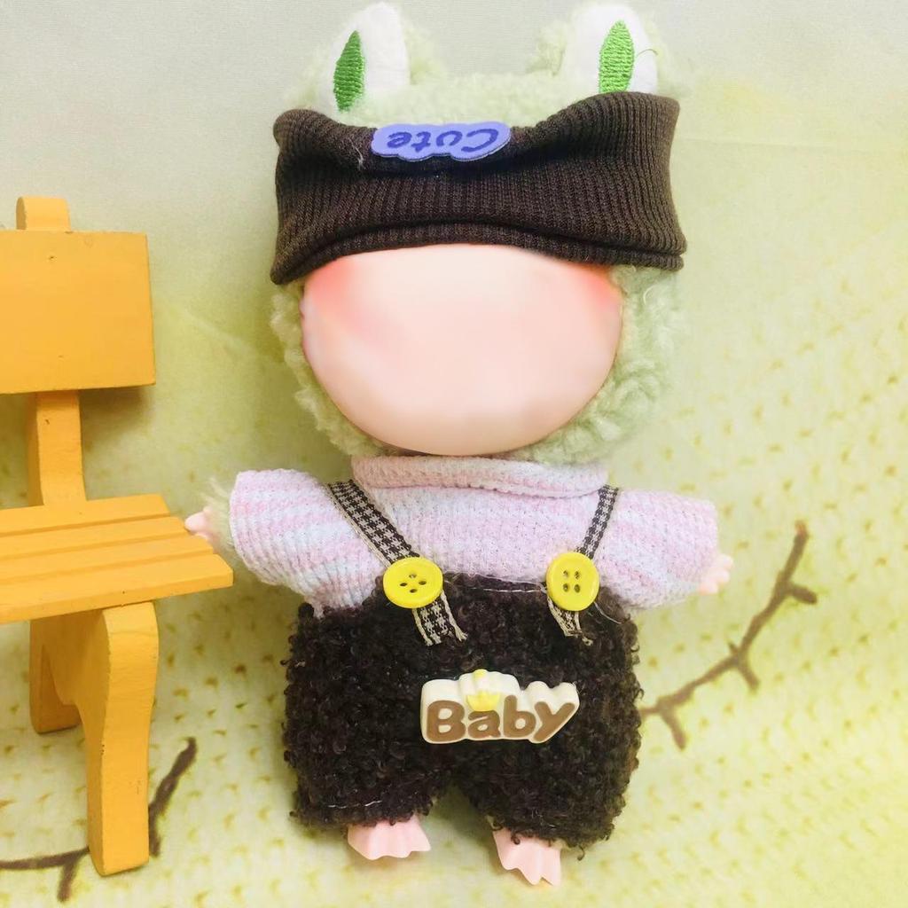 Labubu 17cm First-Gen Doll Outfit Set: Cute Dress-Up Plush Hat & Vinyl Clothes.