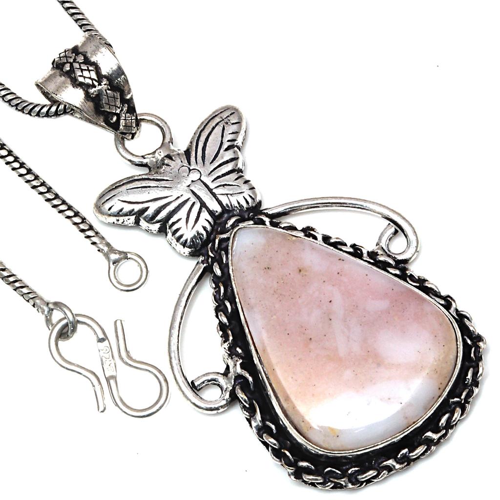 Pendant Pink Opal Gemstone Handmade Gift For Her Silver Jewelry 2.25"