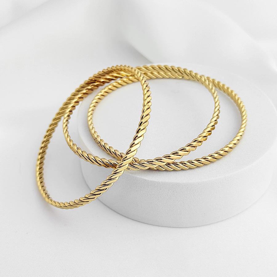 18k Gold Plated Multi-Layer Stackable Stainless Steel Square Twisted Bracelet Set - Elegant, Non-Fading, Fashionable Charms.