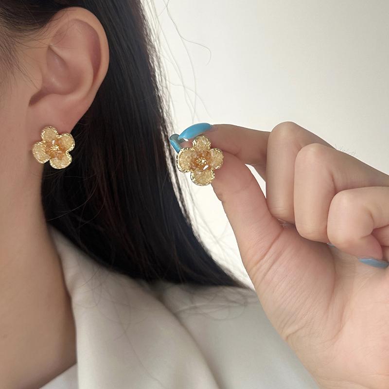 PONYKISS  Sterling Silver 14K Gold Colorful Crystal Flower Stud Earrings for Women Fine  Cute Plant Accessories