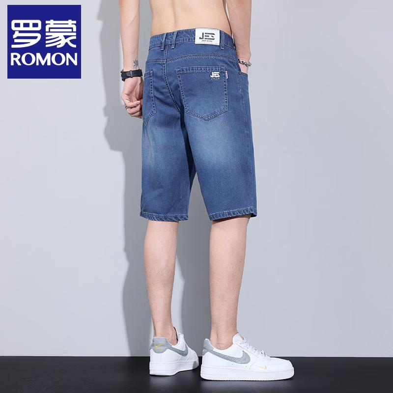 Luomeng Men's Ice Silk Denim Loose Straight Casual Shorts