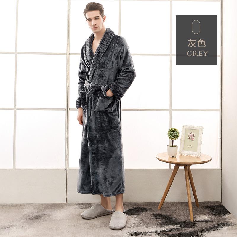 Large Size Men's Autumn Winter Thicken Warm Soft Flannel Bathrobe Couple's Luxe Robe Long Sleepwear