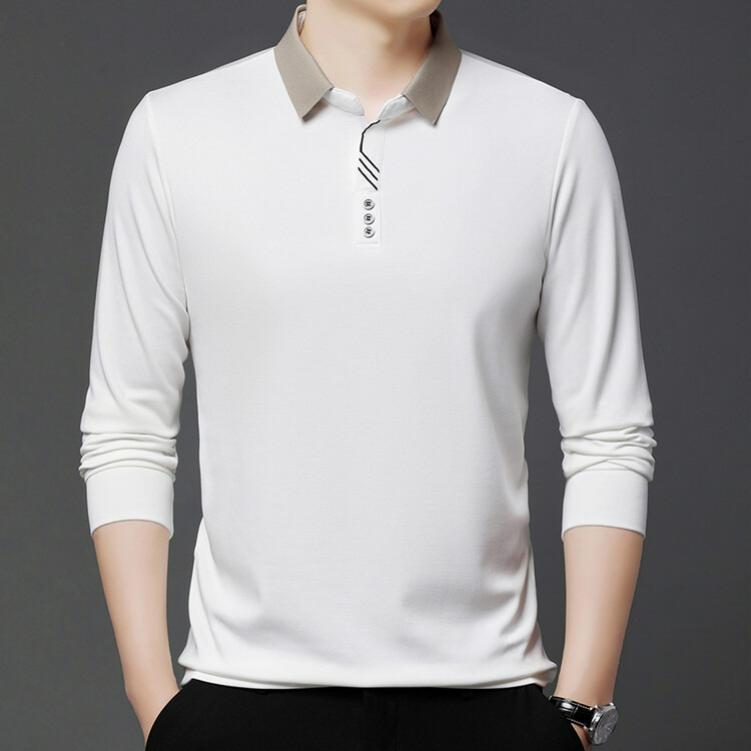 Men's Autumn Long-sleeved Polo Shirt Men's Business Scissors Collar Fit Solid Color Lapel Bottoming