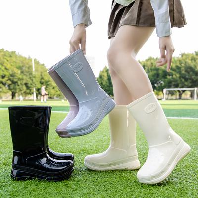 Fashion Spring New Women Thick-Soled Rubber Waterproof Non-Slip Rain Boots Round Toe Heightened PVC Work Boots Women's Rain Boots 36-41