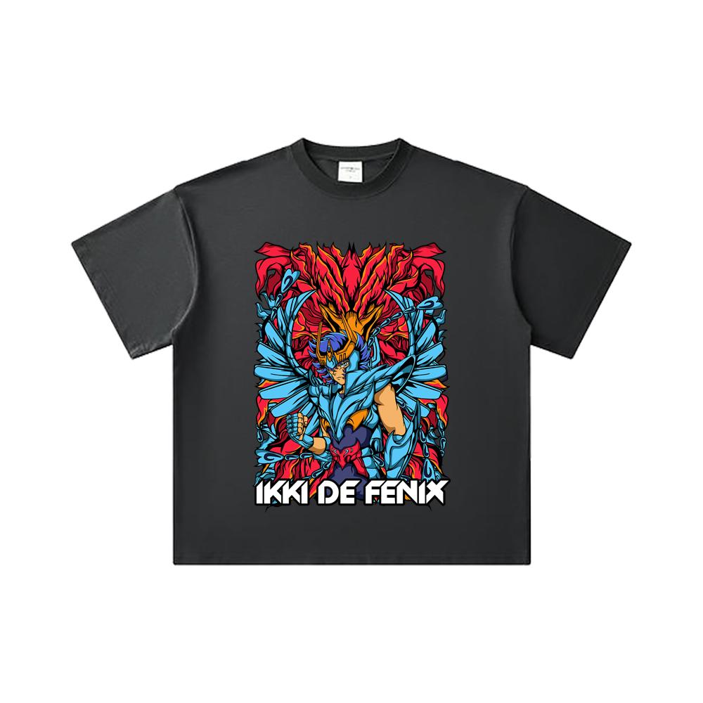 260 GSM Doppelgarn 32er Zählung 100% Baumwolle Saint Seiya V13 Phönix Aufdruck Unisex Schweres Baumwoll-T-Shirt
