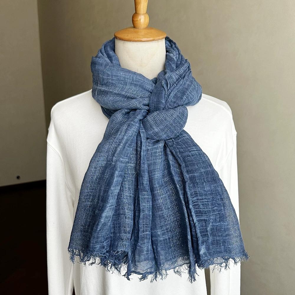 Retro Pure Cotton Scarf for Women Striped Solid Color Glittery Yarn Warm Soft Wrap and Scarves for Autumn and Winter Men's Scarf