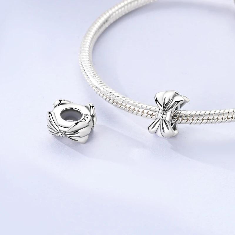 Original Copper Women Bow Charms Bead Zirconium Pink Rosette Pendants Fit Bracelets Diy Jewelry Lover Friend Gift