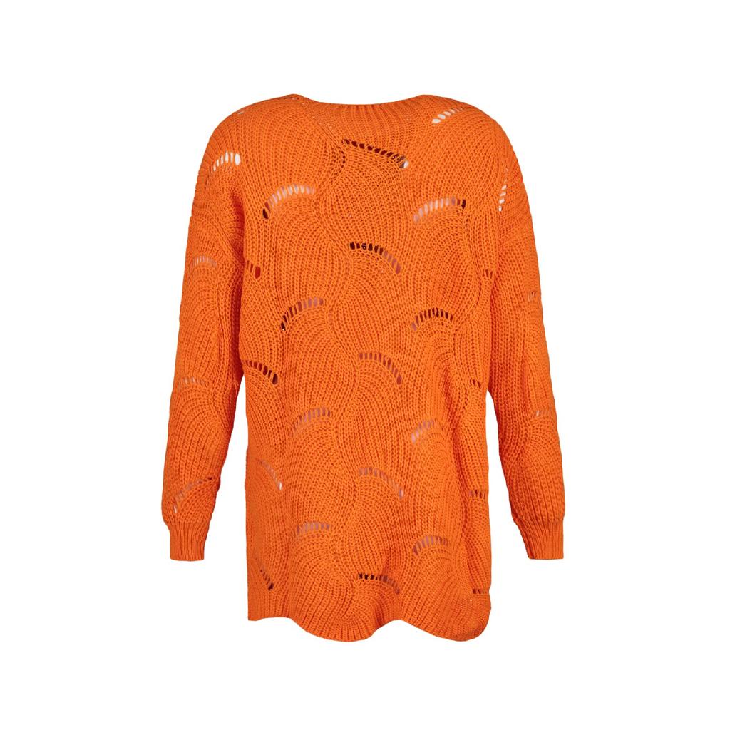 Orangefarbener durchbrochener Strickpullover Tctaw23ak00070