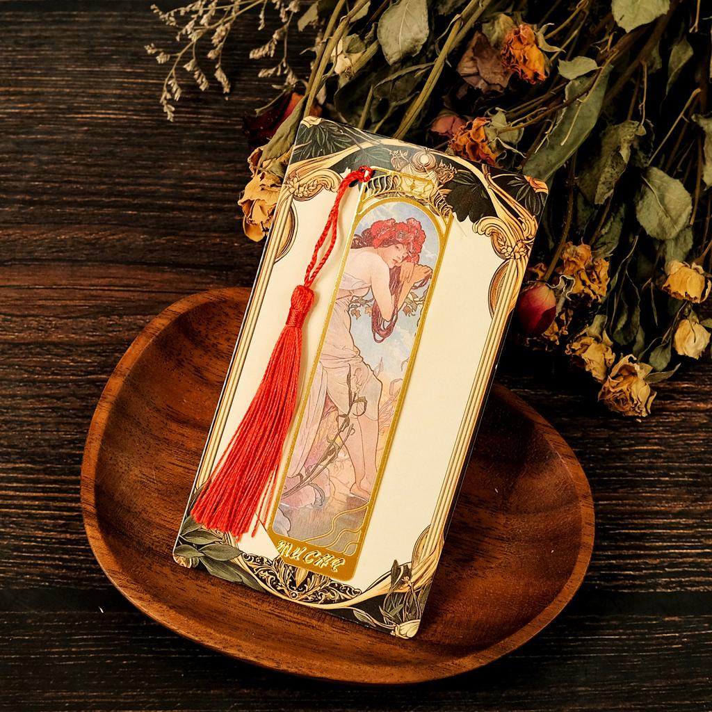 Retro Style Art Bookmark Exquisite Tags Are Essential for Students Four Seasons Metal Bookmark Golden Relief Sculpture