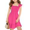 Girls Summer Sleeveless Dress - Square Neck Ruffled Back Short Dress