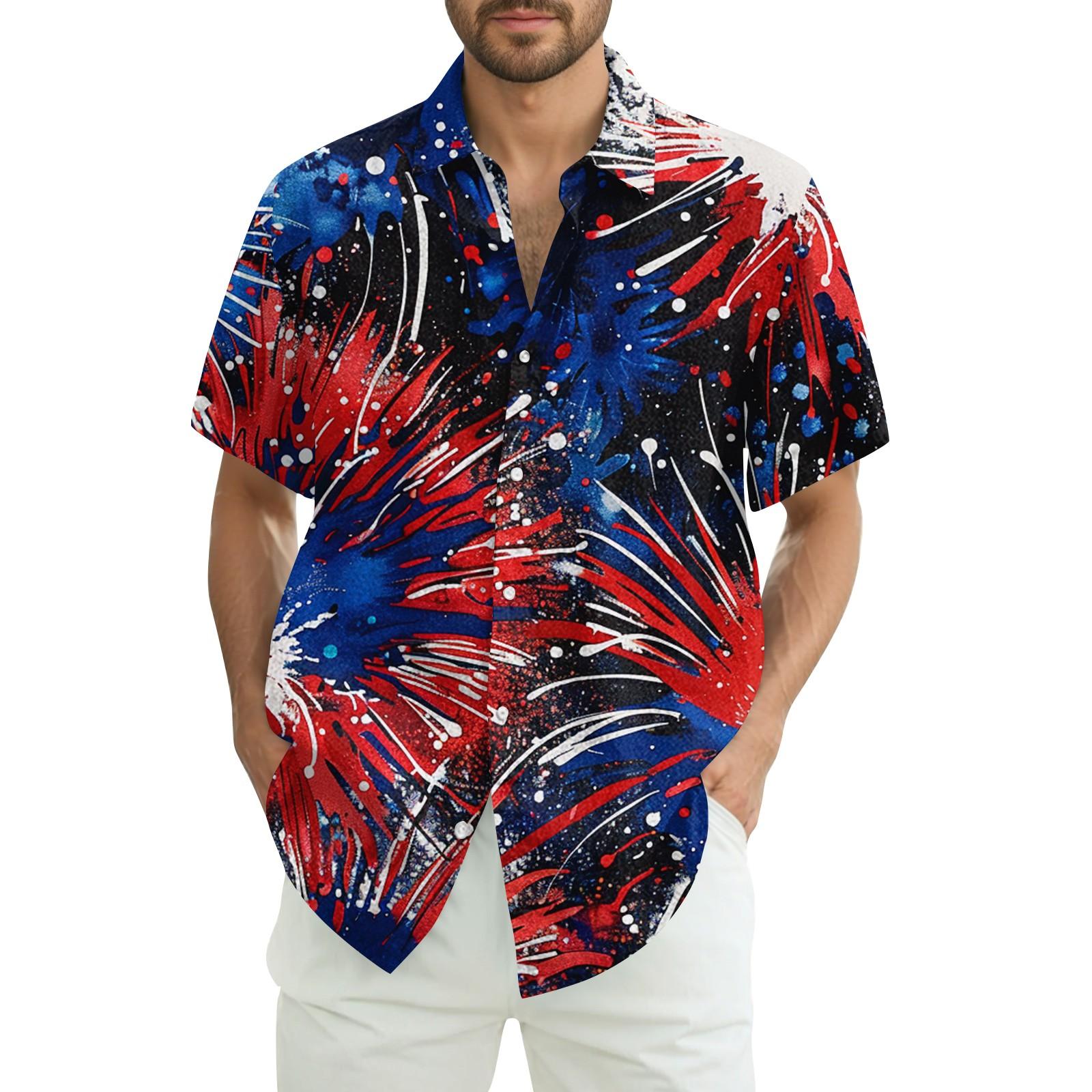 

Чоловіча повсякденна сорочка з коротким рукавом з принтом до Дня Незалежності XL