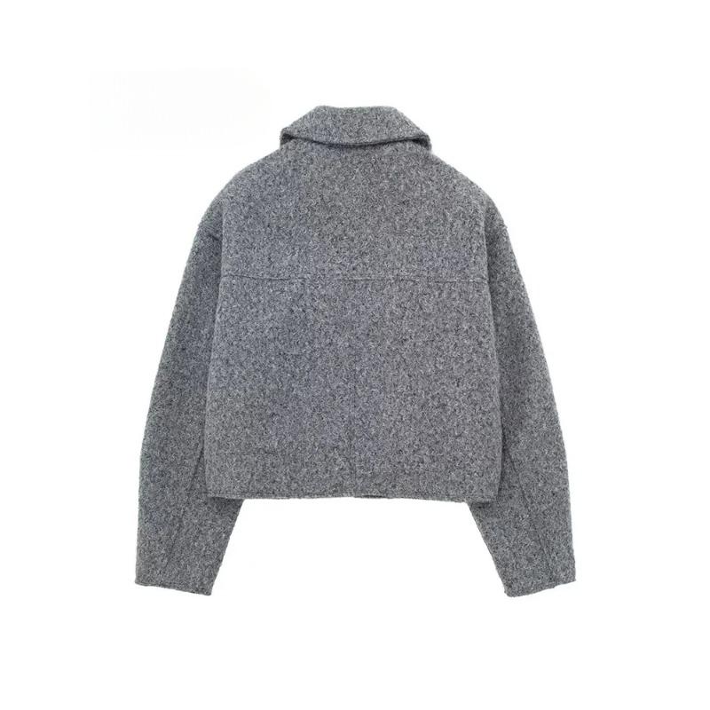 Dámská móda s kapsami Šedé bundy na zip vpředu Vintage klopový límec Dlouhé rukávy Dámské elegantní outfity