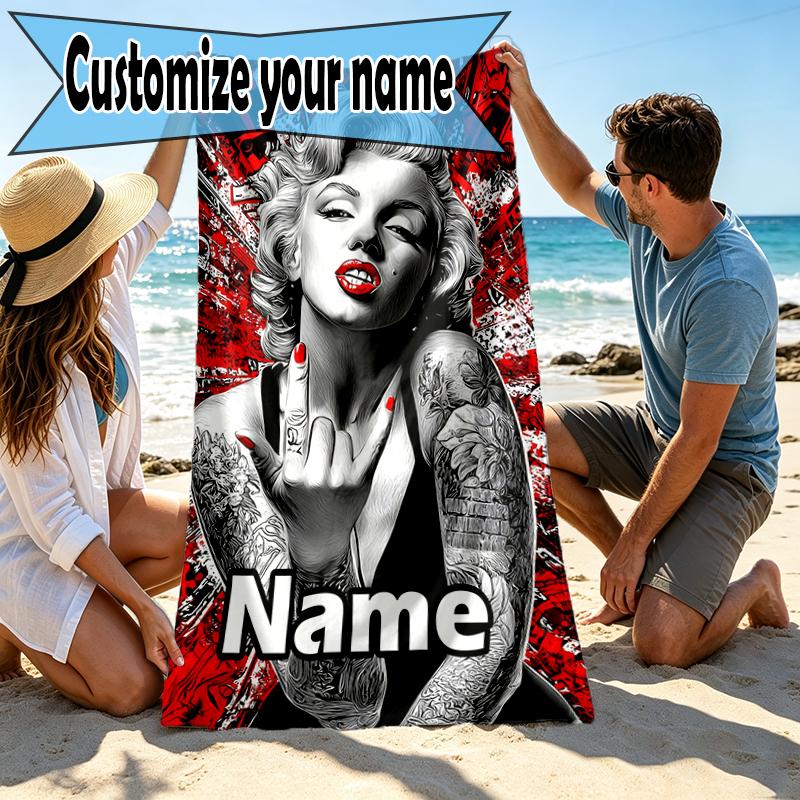 Custom Name Personalized Singer Print Beach Towel, for Trip Camping Beach Party Home Decor, Birthday Gift for Family & Friends