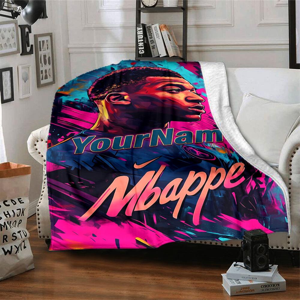 Mbappe Personalized Text Blanket Cozy Personalized Blanket Comfortable Suitable for Couch Living Room Office Chair Home Decor Ideal for All Seasons