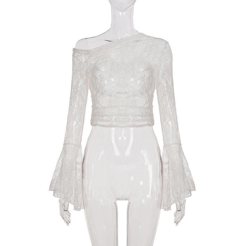 Elegant Lace Bell Sleeve Off-Shoulder Sheer Cover-Up