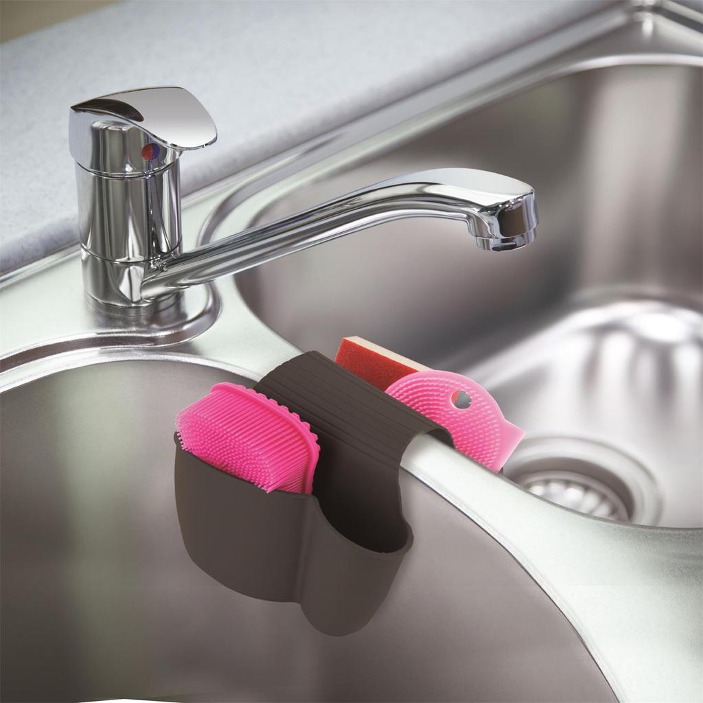 Double Sponge Holder For Sink, Gray With Holes