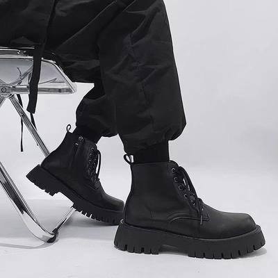 Madingi vyriški aukštakulniai odiniai batai Mados lauko komforto motociklininko batai Vyrai Retro britiško stiliaus storapadžiai darbiniai batai Botas Hombre