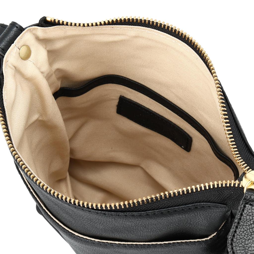 Peaks Peak Cowhide Shoulder Bag, Made in Japan, Women's, Black