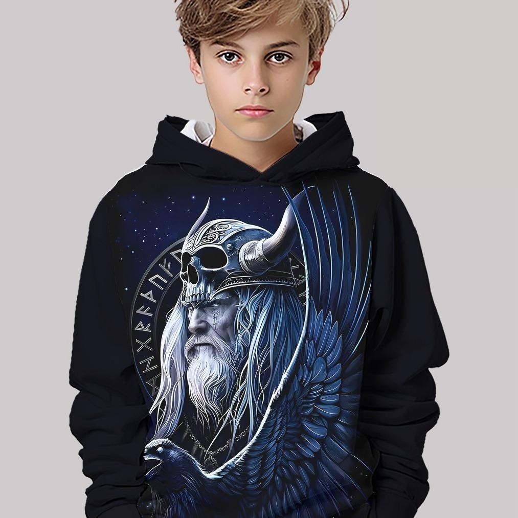 

Толстовка с капюшоном с 3D цифровой печатью фигуры скандинавского викинга, модная и повседневная детская одежда, идеальный подарок 13-14Y