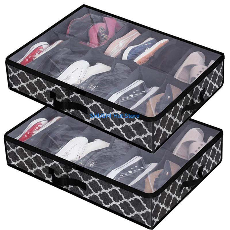 Shoes Storage Box with Zipper and Handle Foldable Reusable D57B