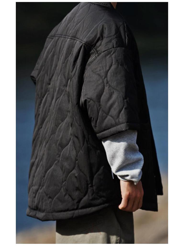 Unisex Retro Gourd Pattern Quilted Cotton Jacket - Short Sleeve Autumn/Winter Casual Outerwear