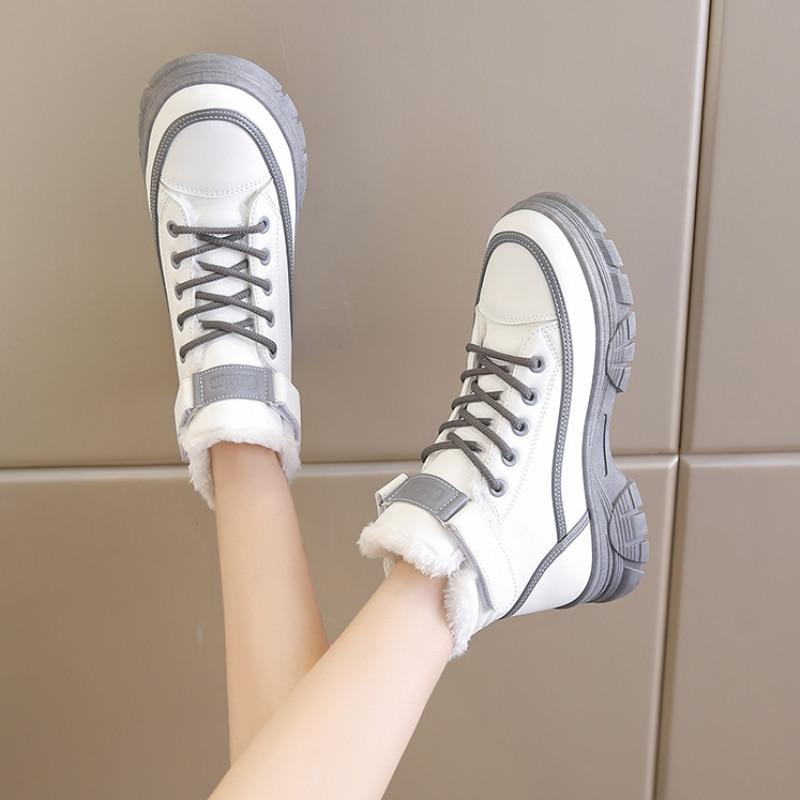Ladies Casual Shoes Lace-up Sneakers Thick-soled Flat Snow Boots Winter Women Boots Warm Plush Women's Shoes Zapatos Mujer