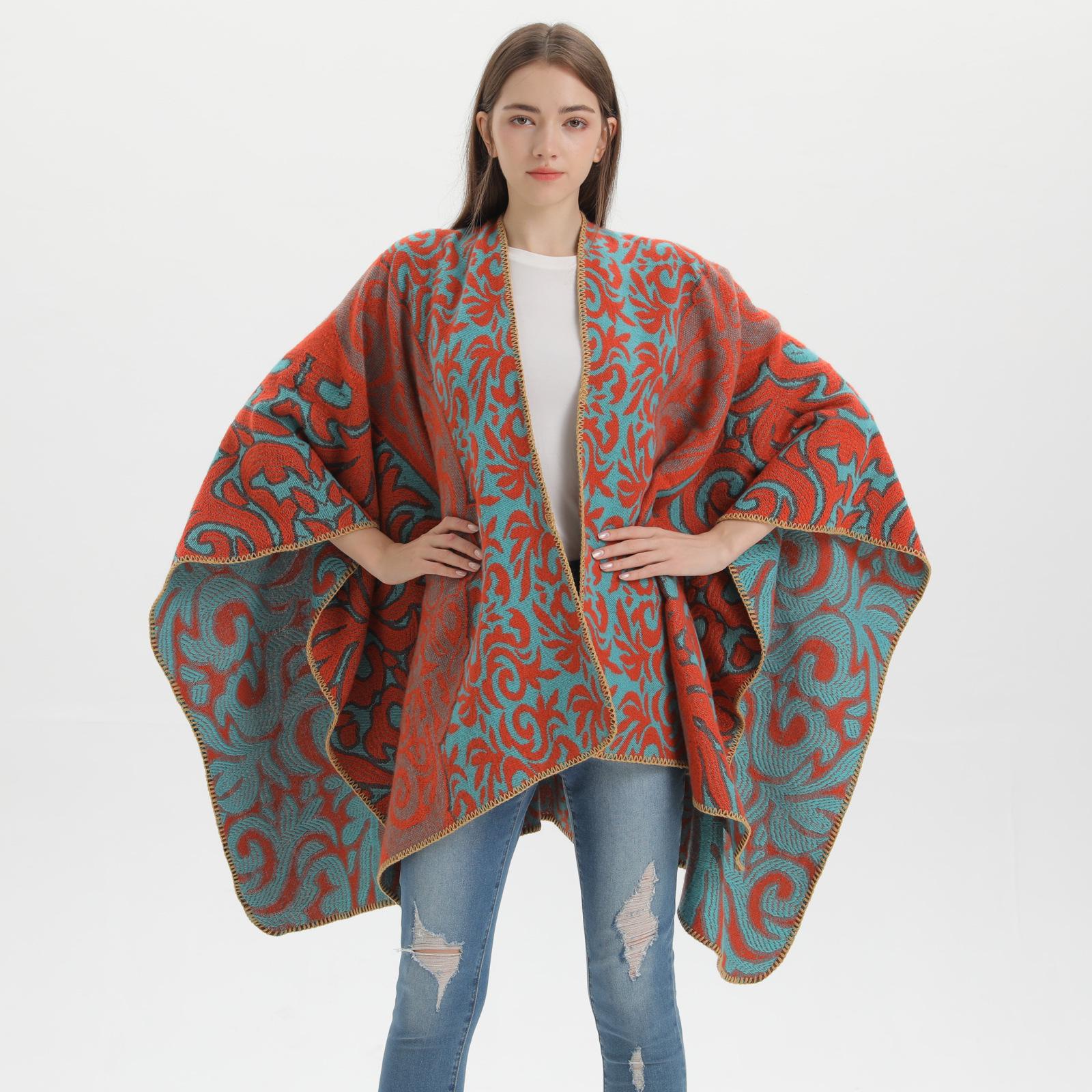 

Retro Style Jacquard Imitation Cashmere Shawl Cape - Thickened & Warm 130x150CM