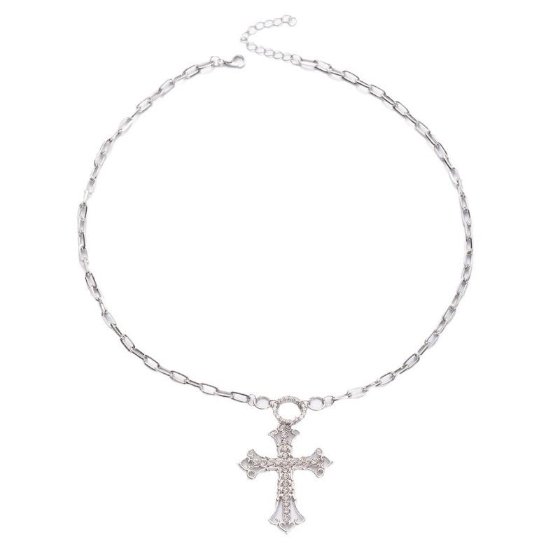 Hollow Cross Necklace Retro Fashion Light Luxury Niche Diamond Accessories Temperament Versatile Collarbone Chain