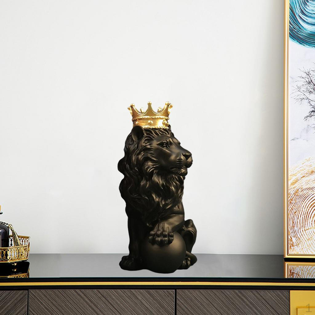 

Lion Figurine Sculpture Resin Statue Crafts Ornaments Porch Art Decor Gifts Standing Black