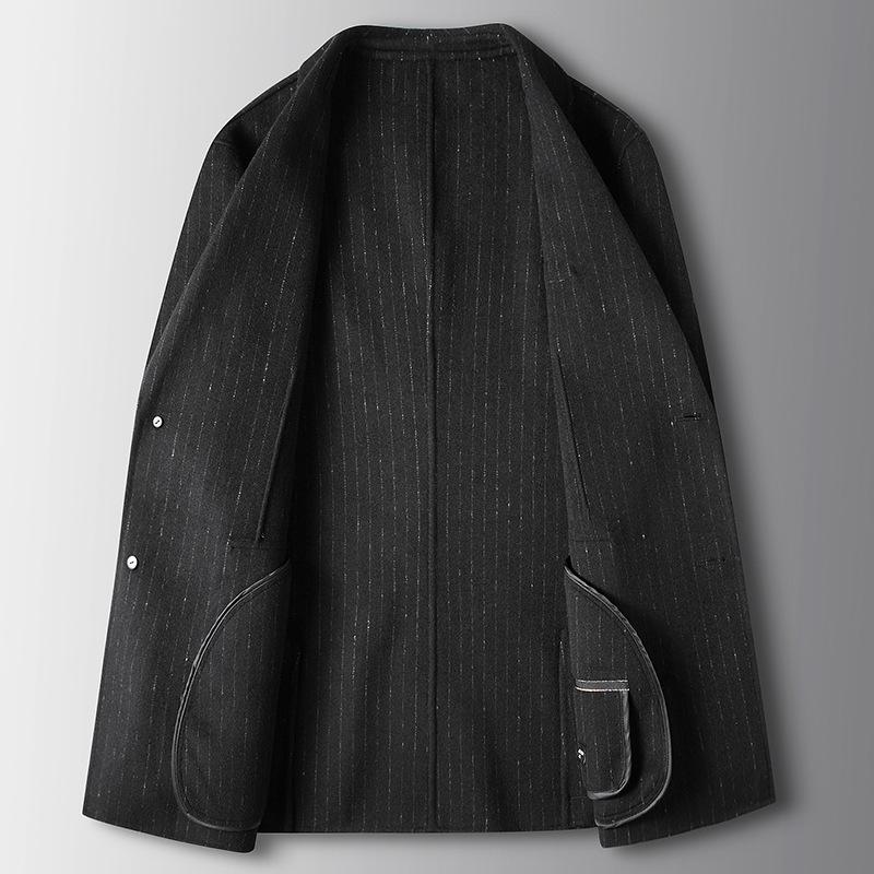 Autumn and Winter Slim-fit Striped Handmade Double-sided Woolen Business Suit Middle-aged and Young Jacket