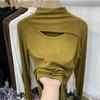 Top da donna autunno inverno collo alto tinta unita manica lunga maglia lavorata a maglia interno slim fondo