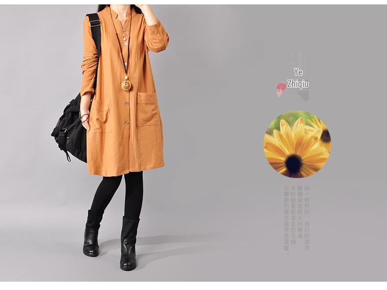 2025 Spring Korean Plus Size Women's Cotton Linen Shirt Dress with Half-Open Collar and Long Sleeves