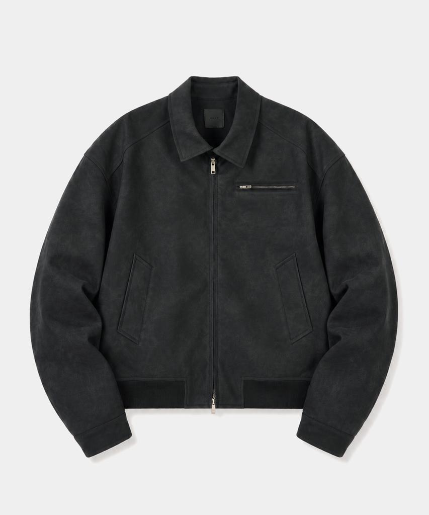 THEY Suede Leather Collar Blouson Jacket_Black