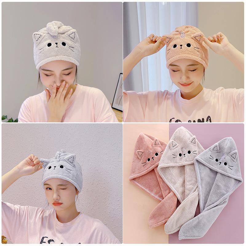 Cartoon Cute Cat Ear Dry Hair Cap, Face Wash Headband, Makeup Remover, Coral Velvet Absorbent Dry Hair Towel