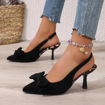 Fashion Sexy Big Bowknot Sling Back Pumps Women 2025 Summer Thin High Heels Shoes Women Black Pointed Toe Party Shoes