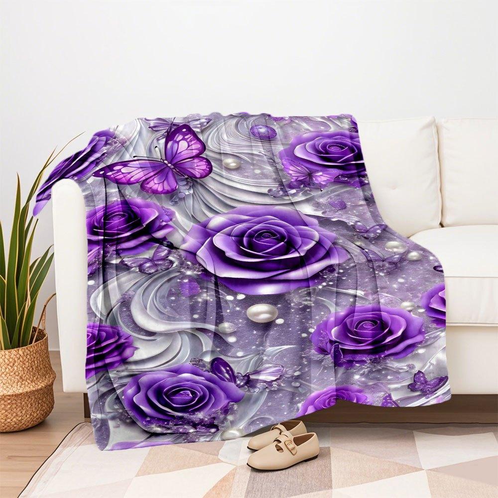 "Purple Rose Butterfly Pearl Wallpapers for iPhone"Blanket Flannel Throw Blanket for Sofa, Bed, Travel, Camping, Office, Couch, Chair, And B