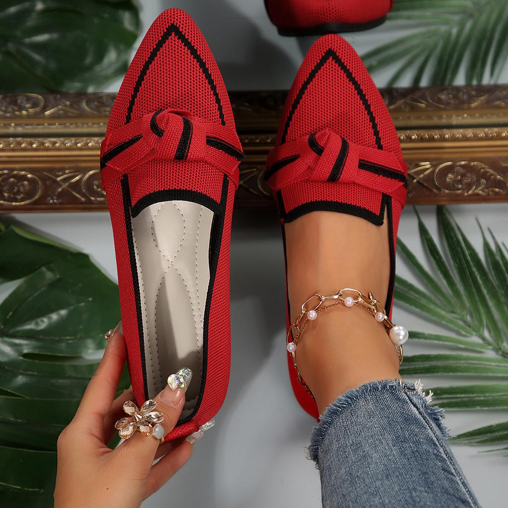 Fashion Women Pointed Toe Flats Shoes New Knitted Slip Breathable Sneakers Women Comfortable Solid Color Shoes Casual Walking Loafers