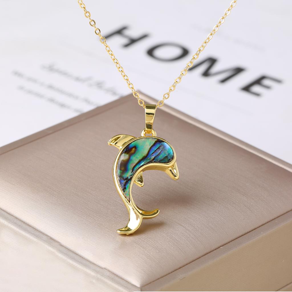 Trendy Marine Animal Dolphin Necklace Gold Copper Plated Abalone Shell Dolphin Choker Minimalist Beach Zircon for Women Gift