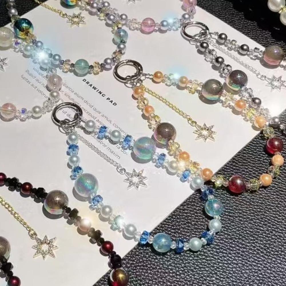 Creative Sparkle Crystal Mobile Phone Lanyard Strap Hand-beaded Anti-Lost Bag Pendant Arts Crafts Colorful Wrist Chain