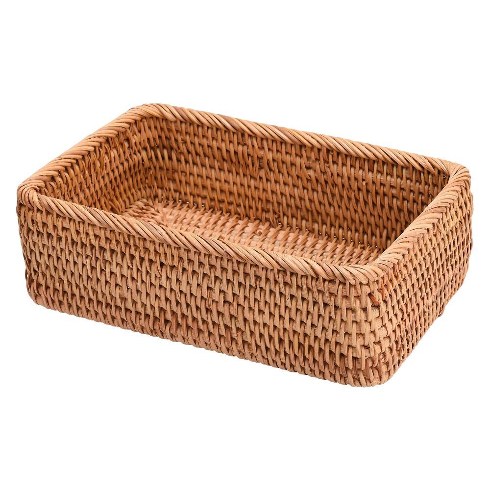 Rattan Wicker Storage Basket Rectangular Snack Toy Storage Basket Living Room
